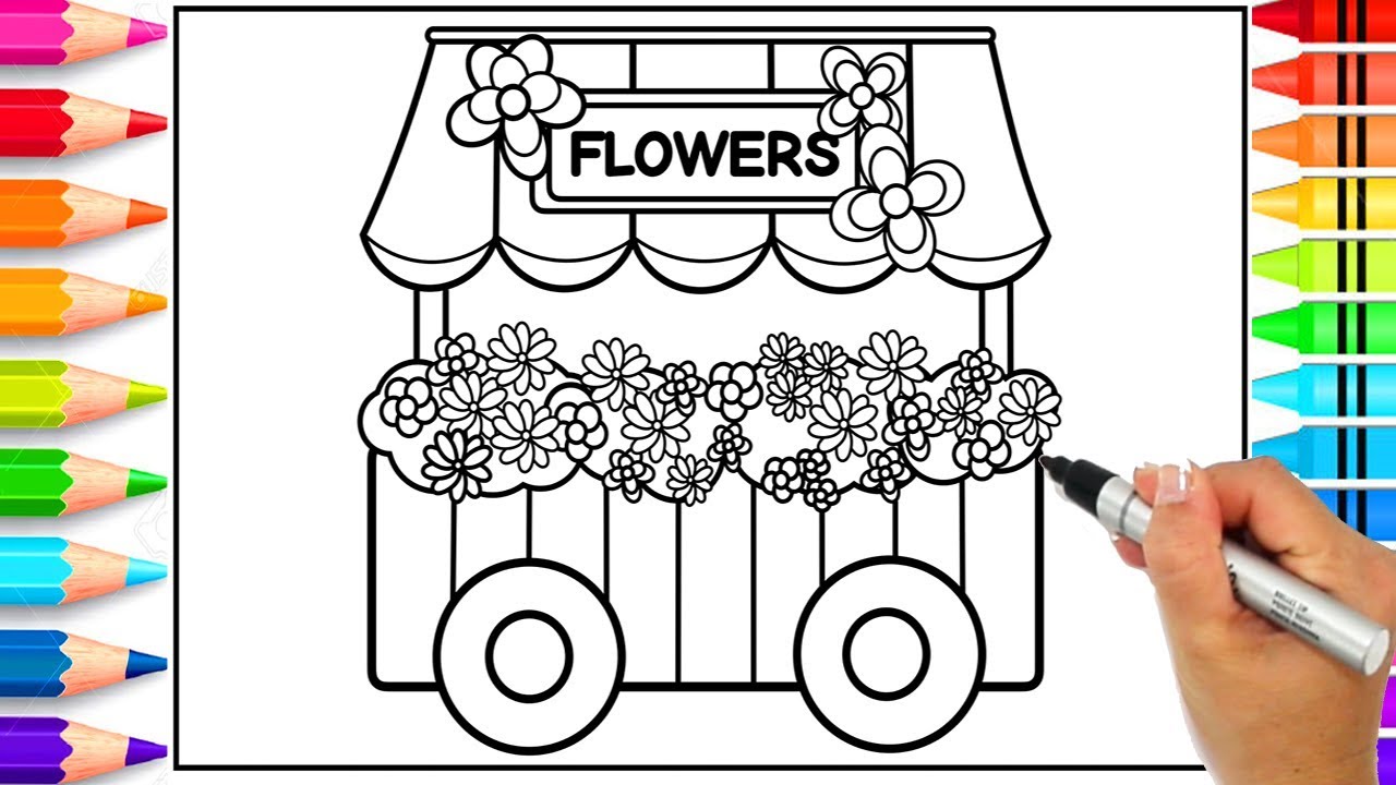1280x720 Flower Shop Cart Coloring - Flower Shop Drawing