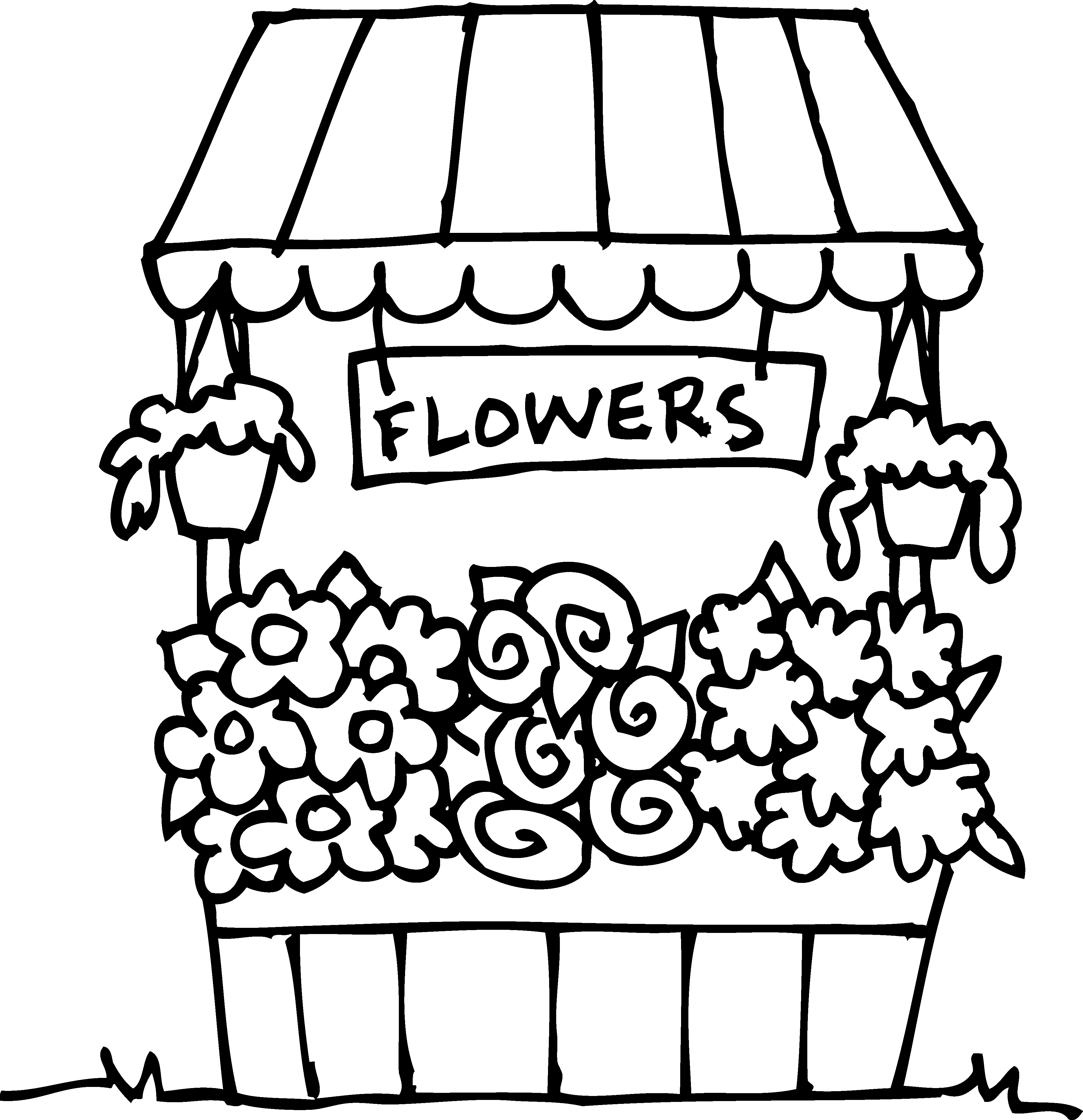 3834x3963 Flower Shop Picture Download Black And White - Flower Shop Drawing