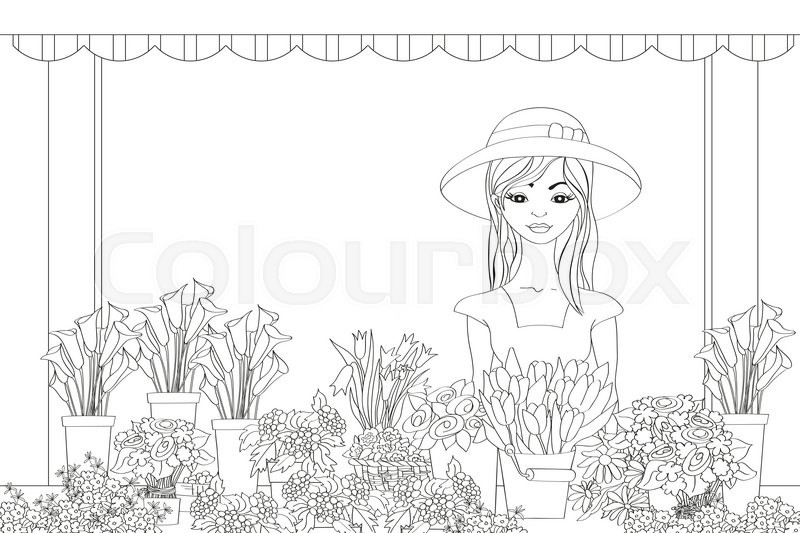 800x533 Vector Illustration Of Hand Drawn Stock Vector Colourbox - Flower Shop Drawing