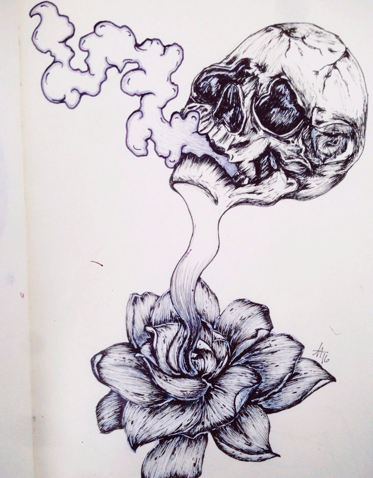 730x937 Flower Drawings, Art Ideas, Sketches Design Trends - Flower Skull Drawing