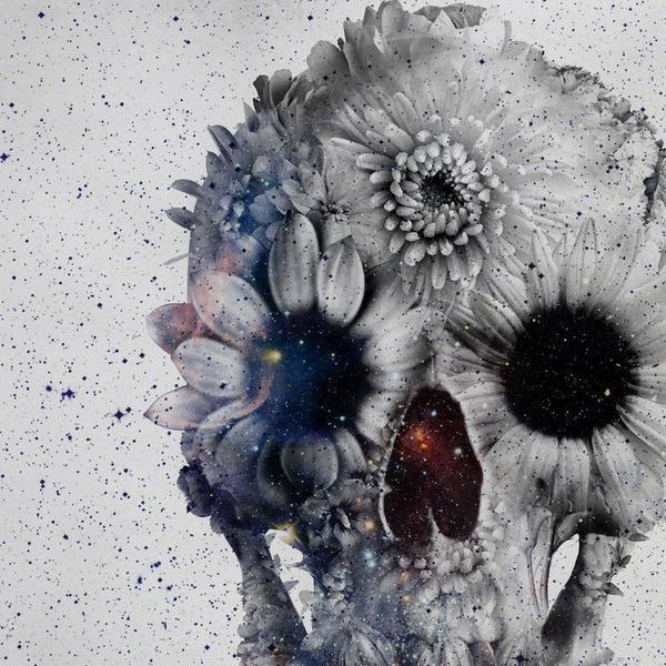 600x600 Floral Skull Art Print, Black And White Skull Poster, Flower Skull - Flower Skull Drawing