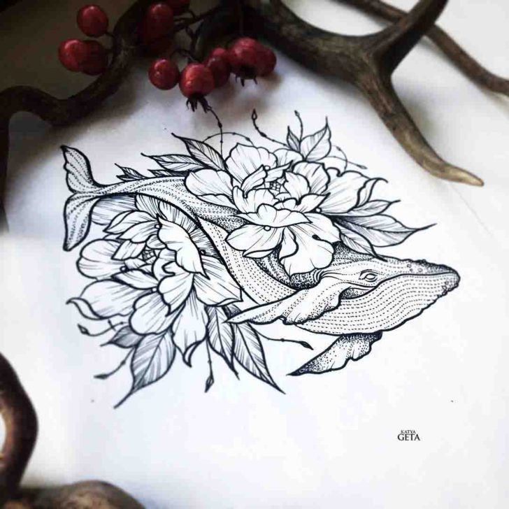 728x728 Whale Flowers Tattoo Idea Best Tattoo Ideas Gallery - Flower Tattoo Drawings