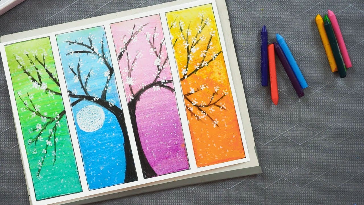1280x720 Flower Tree Drawing With Oil Pastels - Flower Tree Drawing