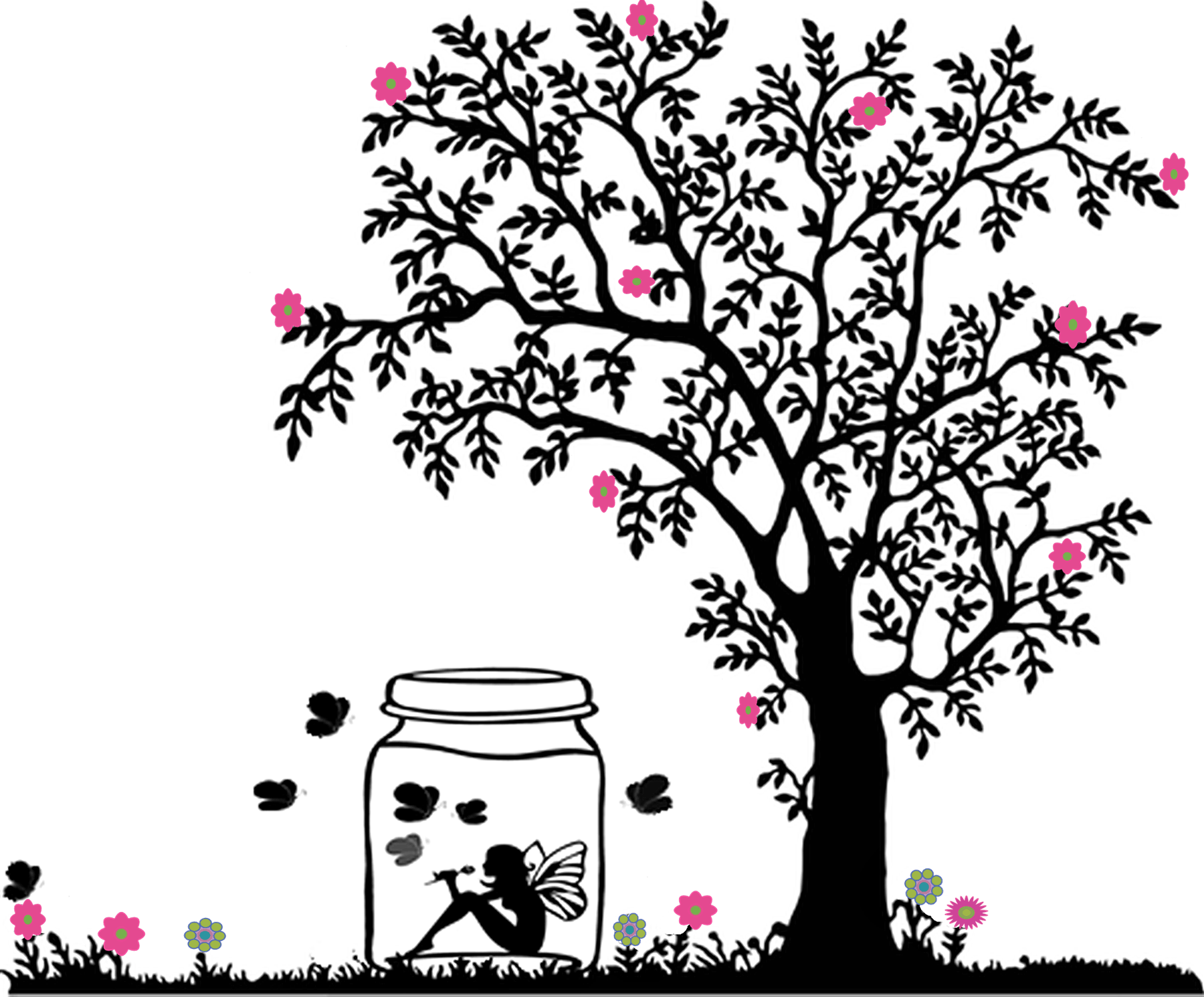 1800x1490 Free Picture Design, Jar, Tree, Drawing, Animation, Flower, Tree - Flower Tree Drawing