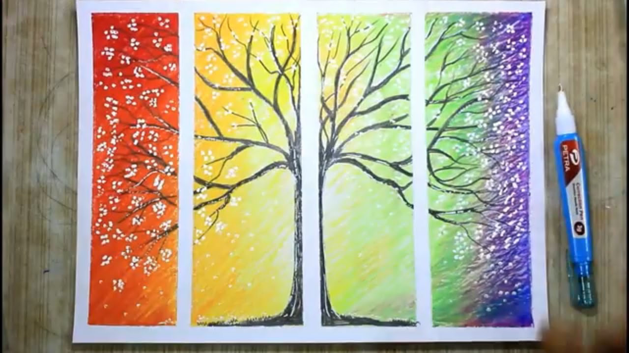 1280x720 How To Draw Flower Tree With Oil Pastel Step - Flower Tree Drawing