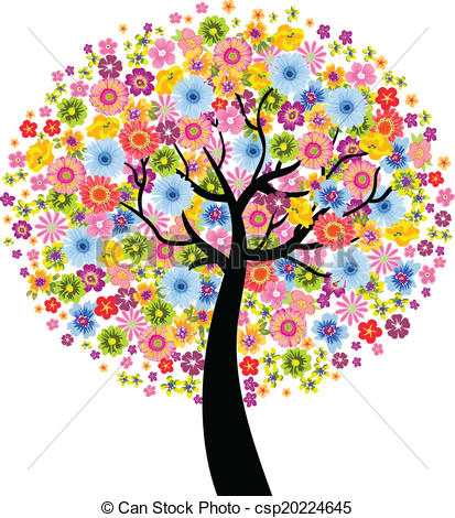 413x470 Colorful Flower Tree Scalable Vectorial Image Representing - Flower Tree Drawing