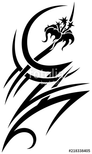300x500 Black Flower Tribal Tattoo On White Background Stock Image - Flower Tribal Drawing