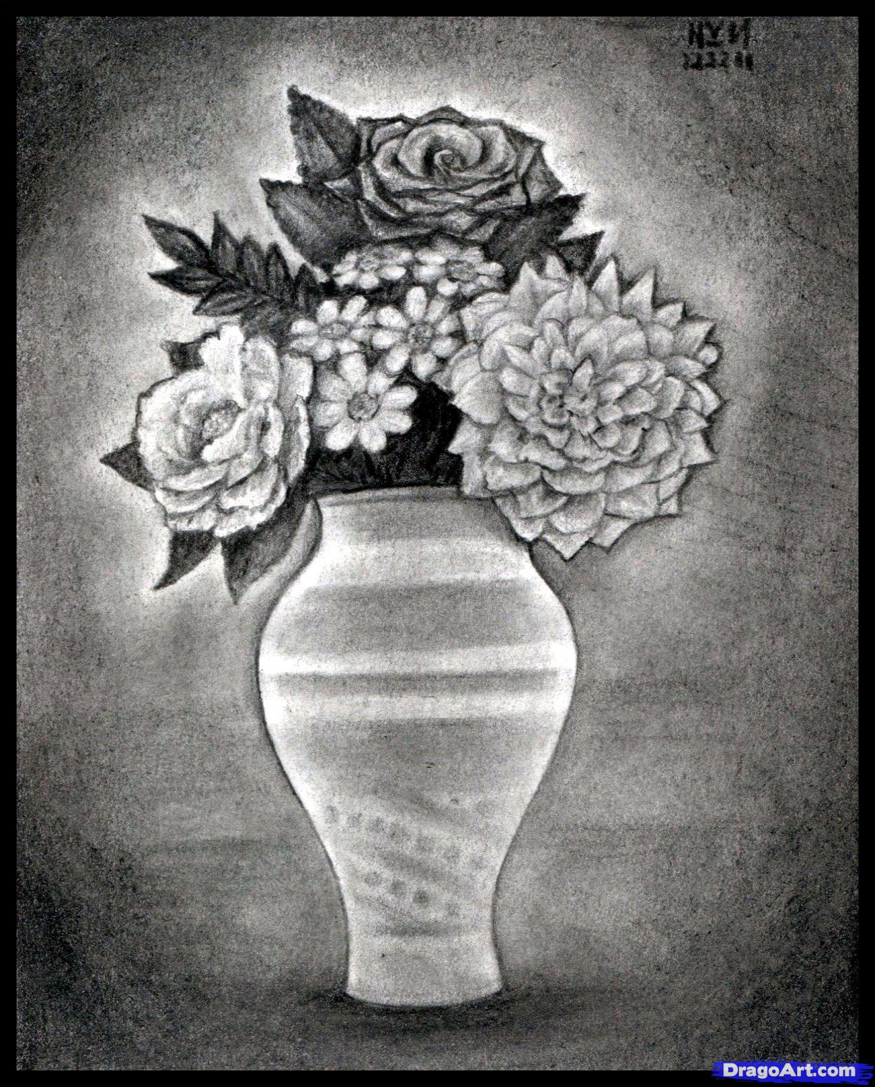 1269x1576 How To Draw Realistic Flowers, Step - Flower Vase Drawing