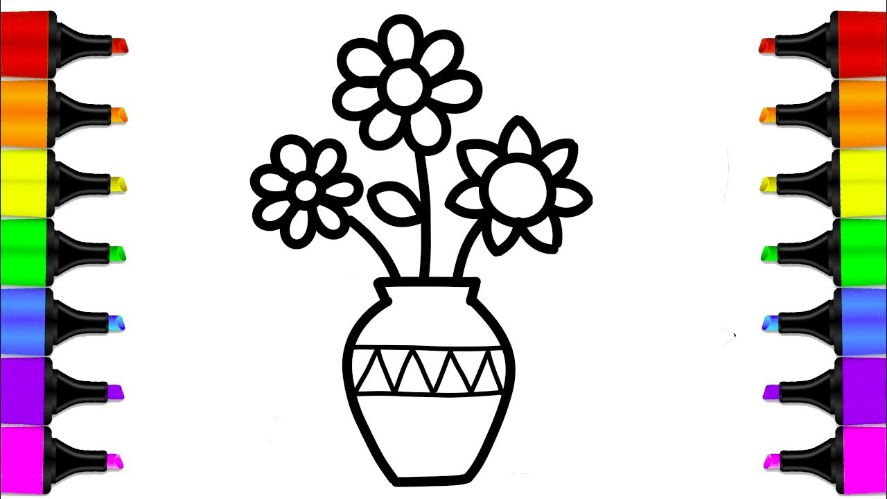 1280x720 How To Draw A Flower Vase Coloring Book For Kids - Flower Vase Drawing