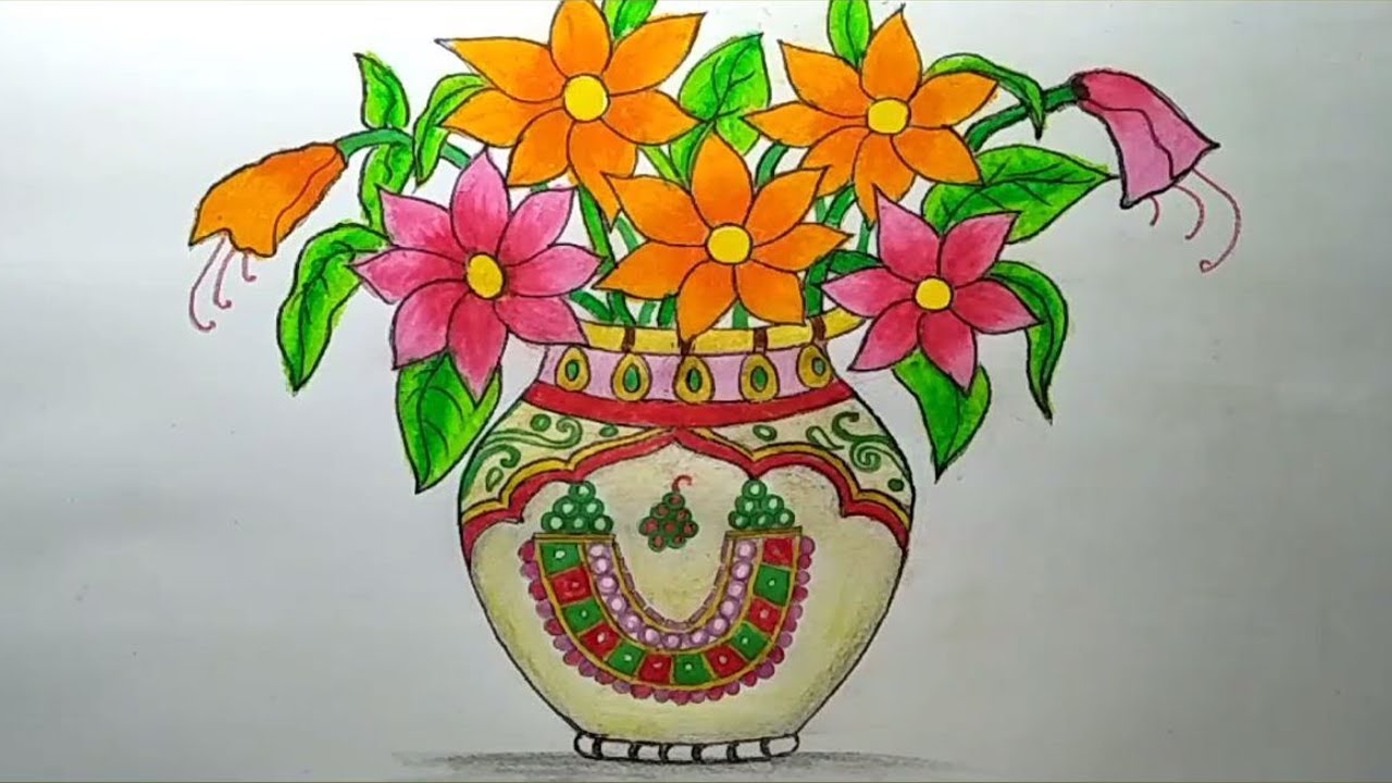 Pencil Flower Vase Drawing With Colour - Get Images Four