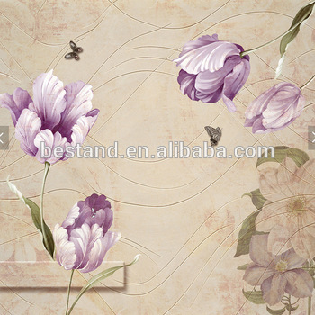 350x350 Purple Flower Wallpaperwall Mural For Drawing Room Decoration - Flower Wallpaper Drawing