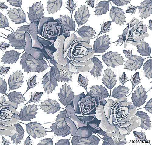 500x480 Roses Flowers Classic Pattern Beautiful Blue Flowers Vintage - Flower Wallpaper Drawing