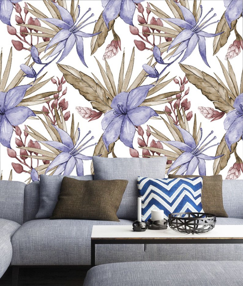 794x932 Tropical Hawaii Flowers Wallpaper Hand Drawing Art Beautiful Etsy - Flower Wallpaper Drawing