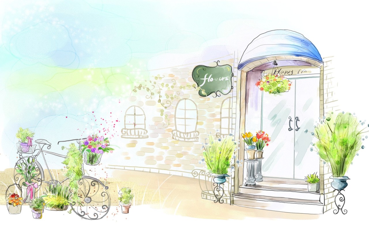 1280x800 flower shop drawing widescreen wallpaper wide wallpapers net - Flower Wallpaper Drawing