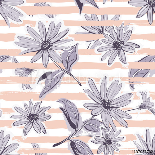 500x500 Flower Pattern Seamless Elegant Pastel Striped Background, Hand - Flower Wallpaper Drawing