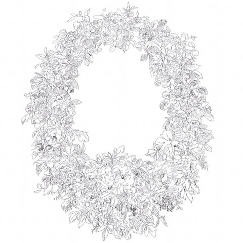 480x480 Flower Wreath Drawing Print - Flower Wreath Drawing