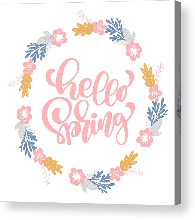 665x749 Hand Drawn Lettering Hello Spring In The Round Frame Of Flowers - Flower Wreath Drawing