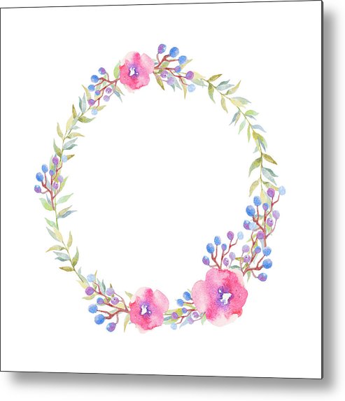 493x573 Hand Drawn Watercolor Flower Wreath Metal Print - Flower Wreath Drawing