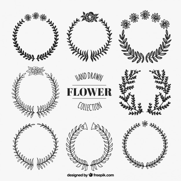 626x626 Hand Drawn Black Flower Wreaths Vector Free Download - Flower Wreath Drawing