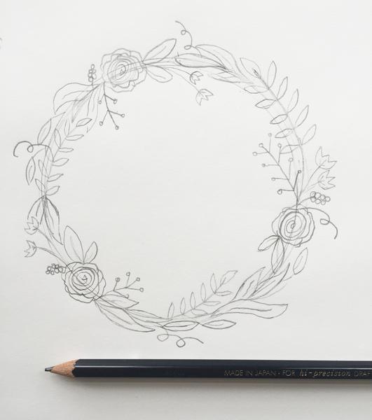 531x600 Simple Steps For Drawing A Wreath - Flower Wreath Drawing