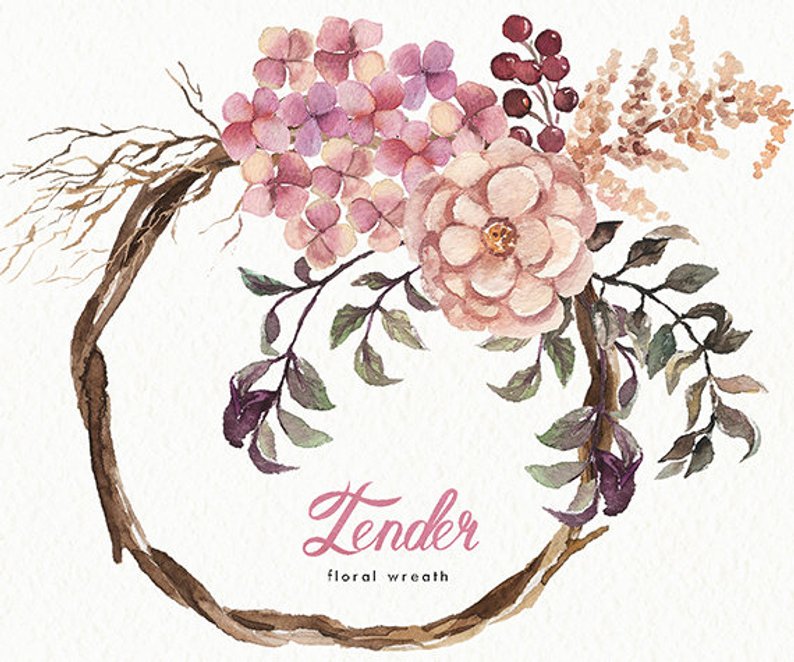 794x662 watercolor flower wreath tender hand drawn wedding design etsy - Flower Wreath Drawing
