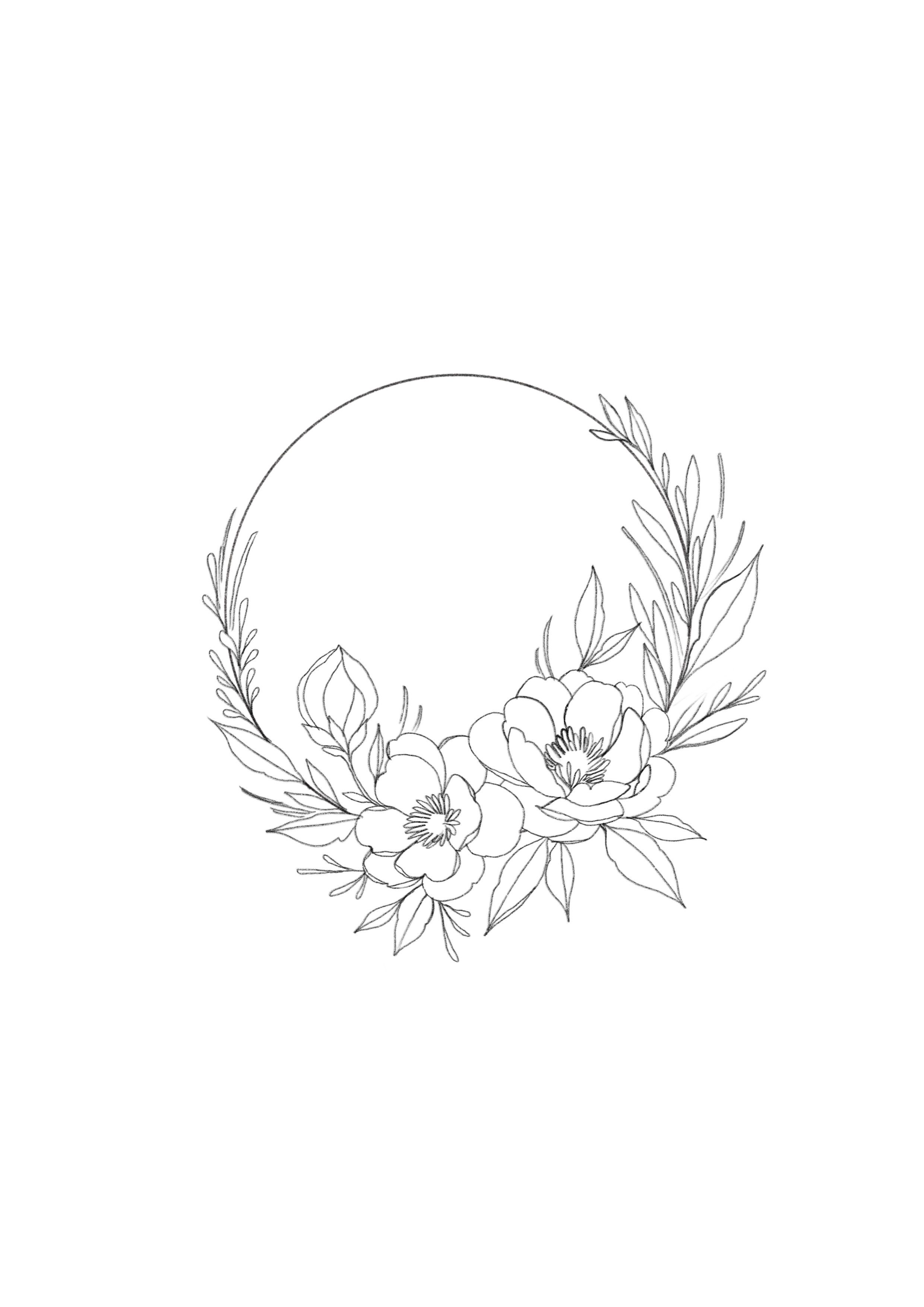 Cute Sketch Drawing Wreath for Beginner
