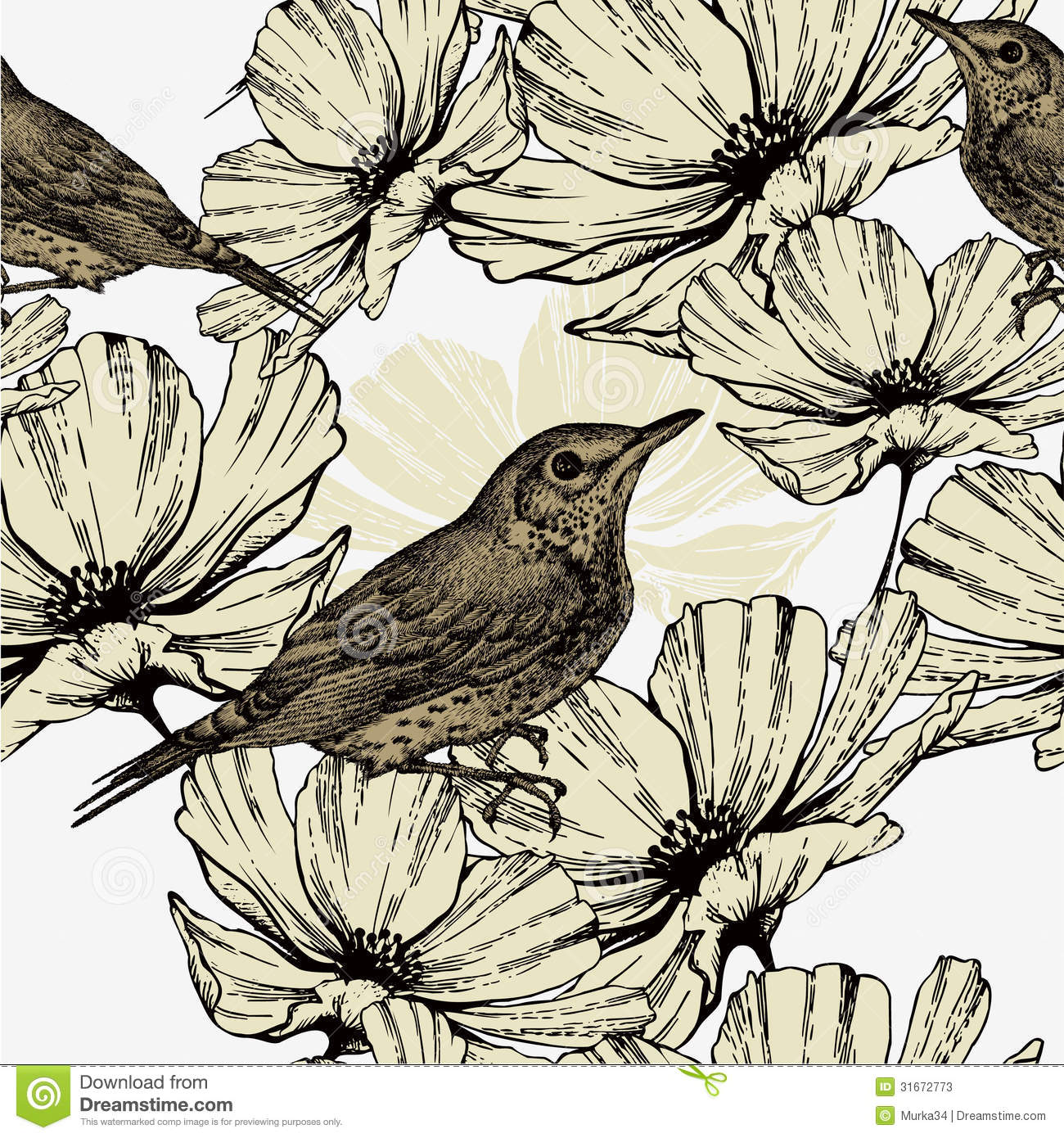 1300x1390 Gallery Drawings Of Birds And Flower - Flowers And Birds Drawing