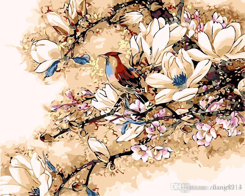 800x640 Inches Flowers Birds Autumn Diy Paint On Canvas - Flowers And Birds Drawing