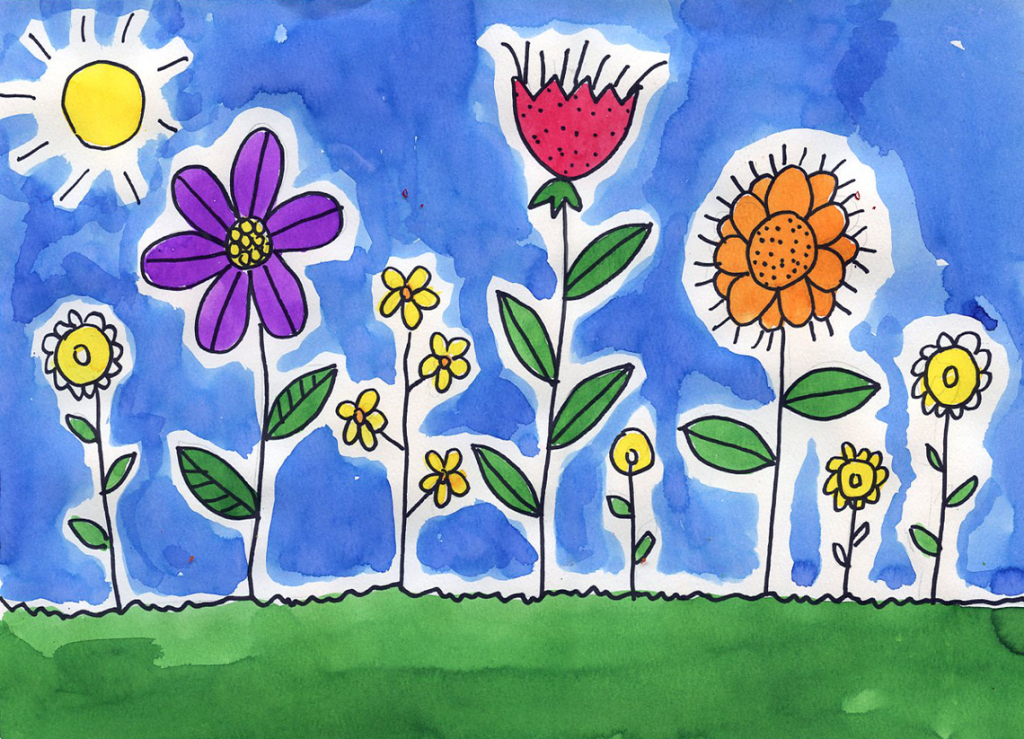 1024x739 Flower Garden Drawing For Kids - Flowers For Kids Drawing