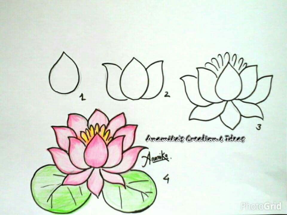 960x720 How To Draw An Easy Flower Kids Drawing Drawings, Lotus - Flowers For Kids Drawing