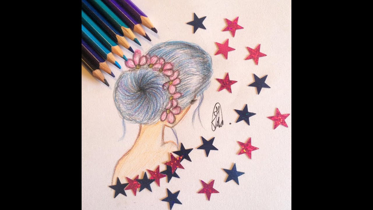 1280x720 How To Draw A Girl With Blue Hairbun And Flowers Tumblr - Flowers Tumblr Drawing