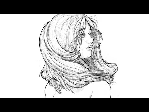 480x360 Drawing Timelapse Flowing Hair - Flowing Hair Drawing