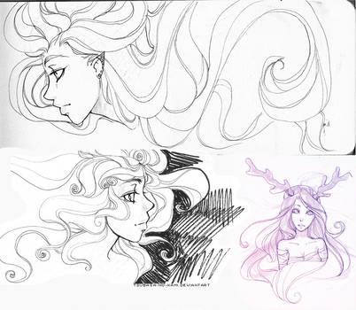 402x350 Flowing Hair Elf Girl Sketches - Flowing Hair Drawing