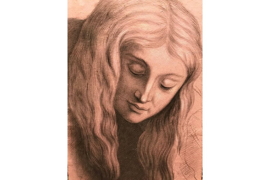 900x600 C Head Portrait Young Lady Flowing Hair, Realist Drawing - Flowing Hair Drawing