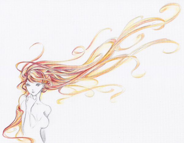600x468 How To Draw A Long Haired Character Portrait With Color Pencils - Flowing Hair Drawing