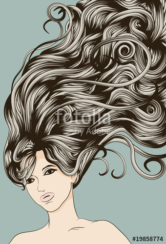 340x500 Woman's Face With Long Detailed Flowing Hair Stock Image - Flowing Hair Drawing