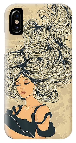 316x592 Woman With Long Flowing Hair Iphone X Case For Sale - Flowing Hair Drawing