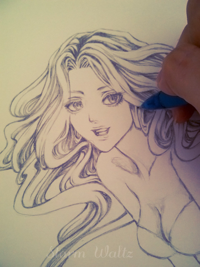 675x900 September Four April - Flowing Hair Drawing