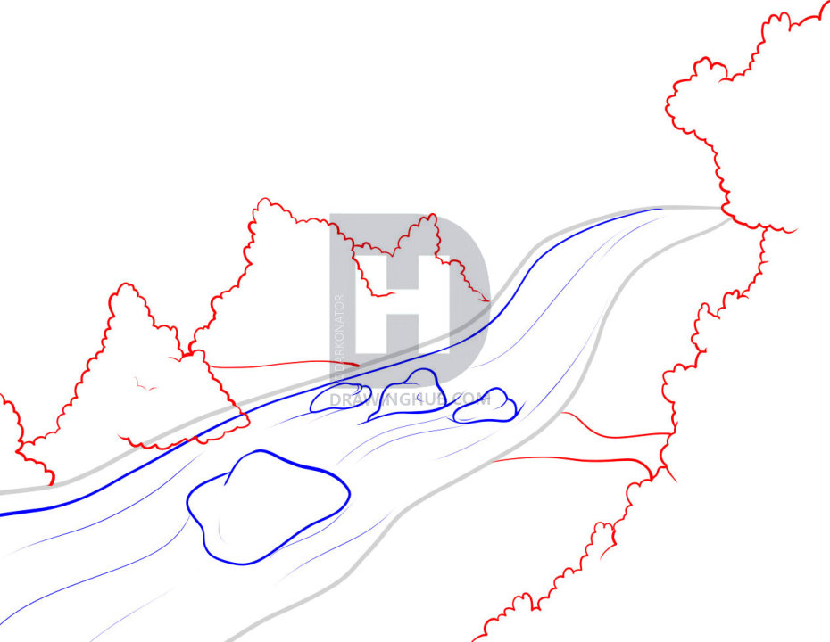 930x720 How To Draw A River, Step - Flowing River Drawing
