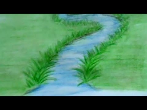 480x360 How To Draw A River With Colored Pencils Lesson - Flowing River Drawing