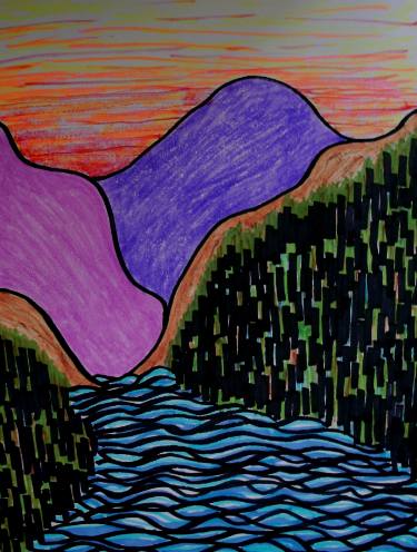 375x496 The Flowing River Drawing - Flowing River Drawing