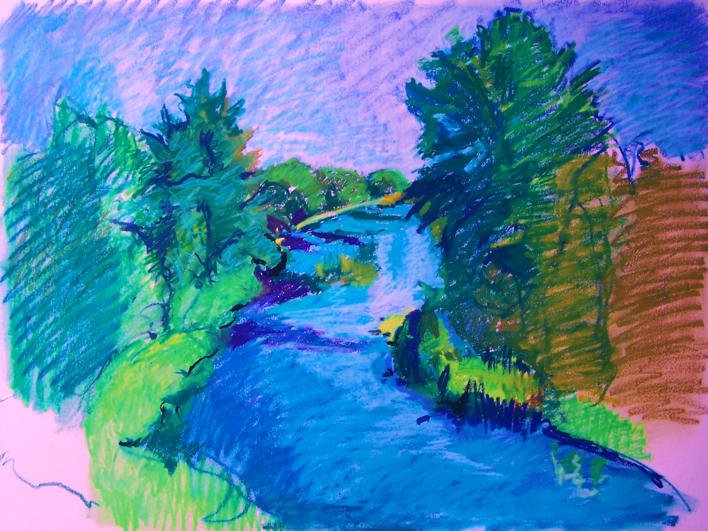Рисование красками реки