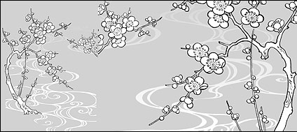 424x189 Vector Line Drawing Of Flowers - Flowing Water Drawing