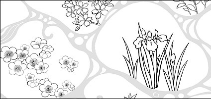 424x200 Vector Line Drawing Of Flowers - Flowing Water Drawing