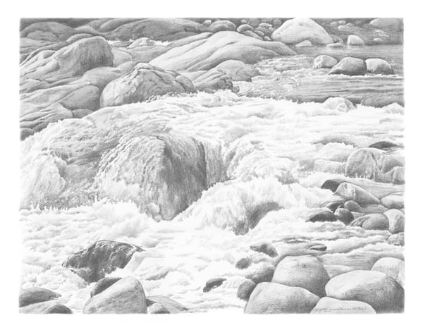 600x468 Water In Pencil Cabin Art - Flowing Water Drawing