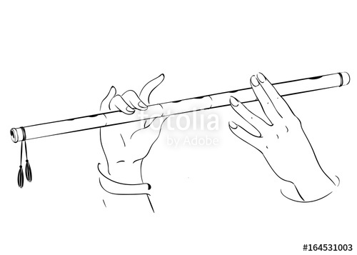 500x357 drawing of hands playing on flute lord krishna vector - Flute Drawing
