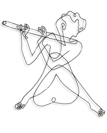 375x469 girl playing flute wire art - Flute Drawing