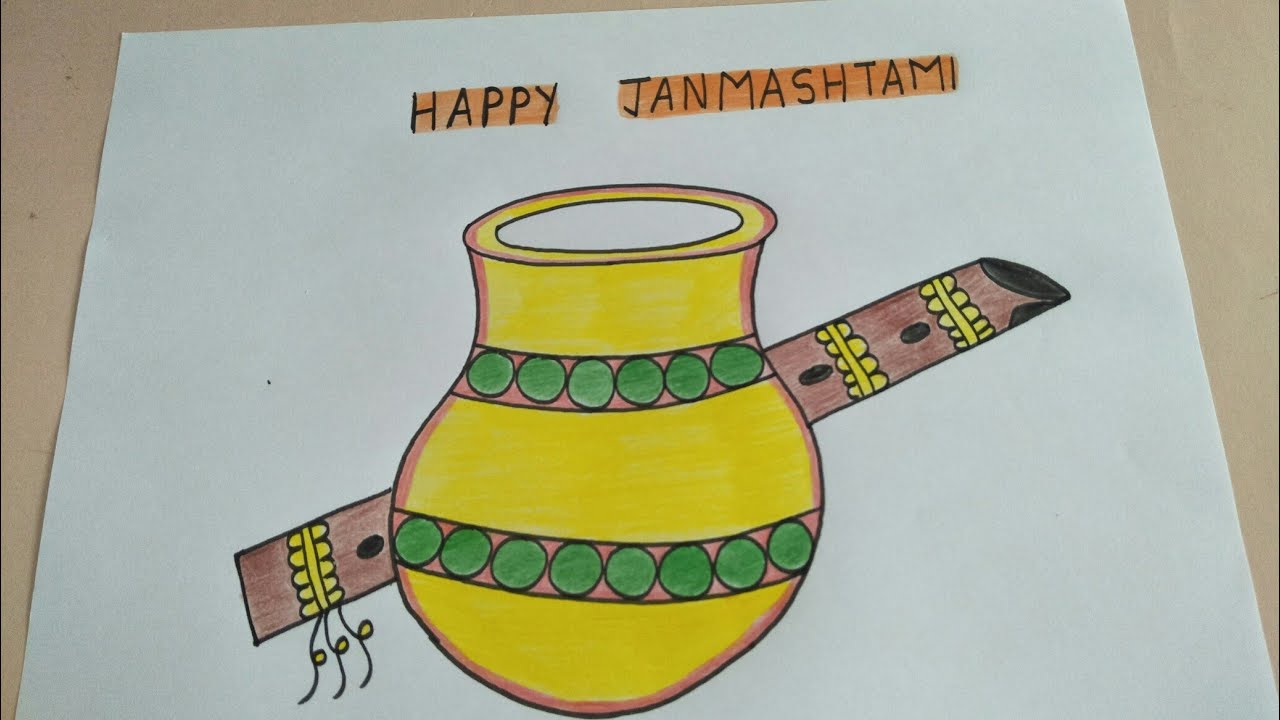 1280x720 how to draw happy krishna janmashtami festival drawing drawing - Flute Drawing