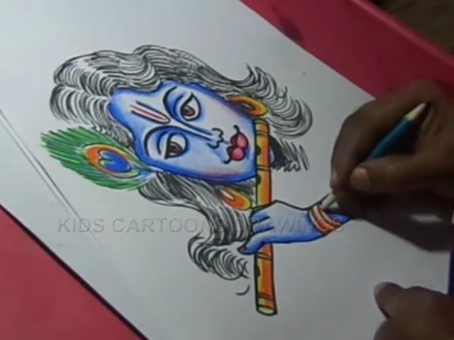640x480 kids cartoon drawings lord flute krishna color drawing for kids - Flute Drawing