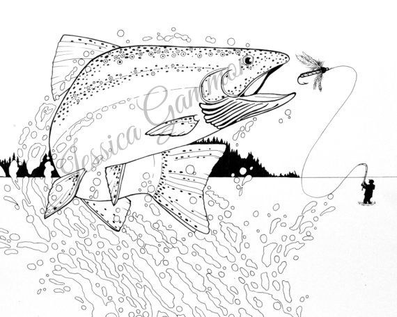 570x456 fly fisherman drawing - Fly Fisherman Drawing
